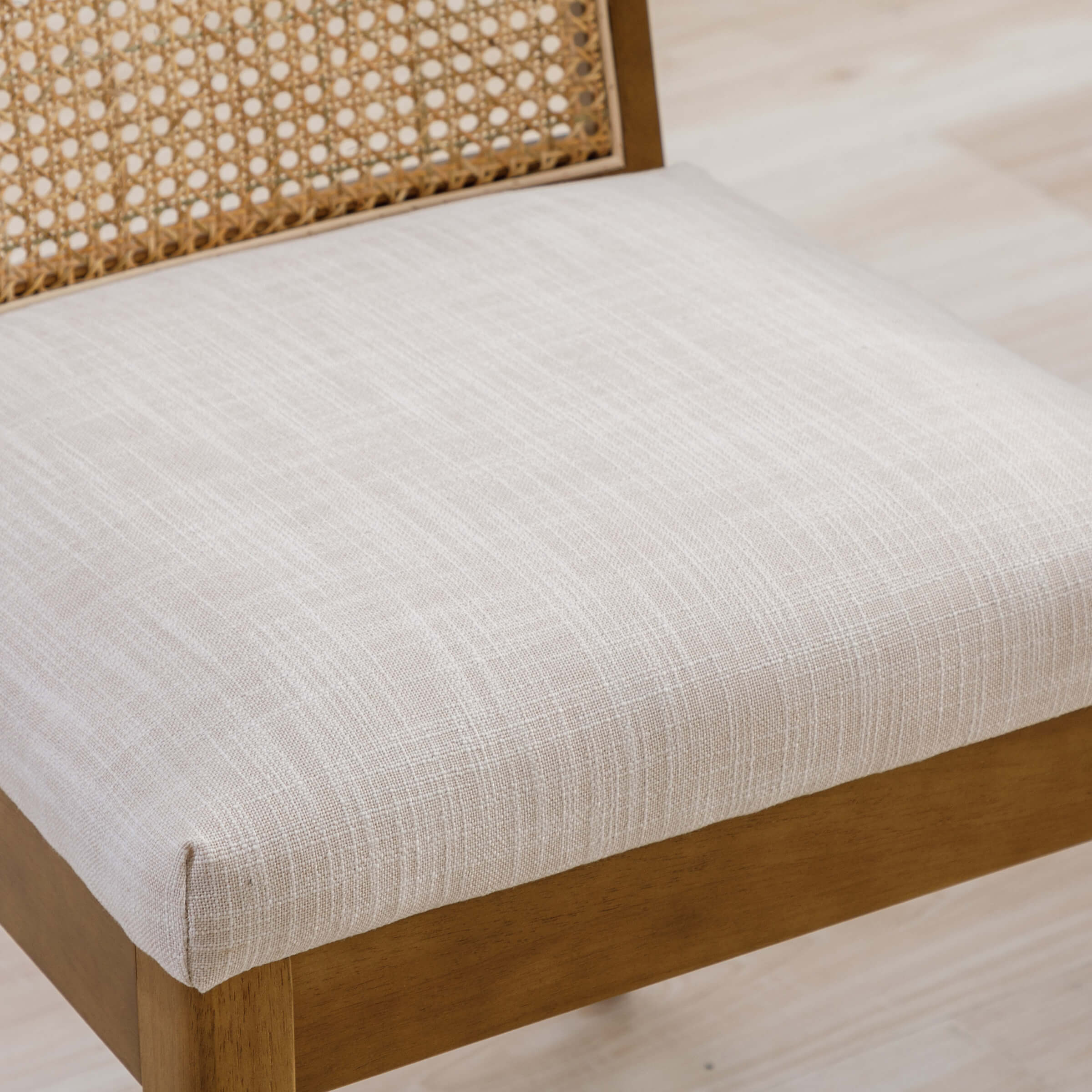 Square Rattan Back Linen Beige Dining Chairs Set of 2 - 1932DC - Image 17