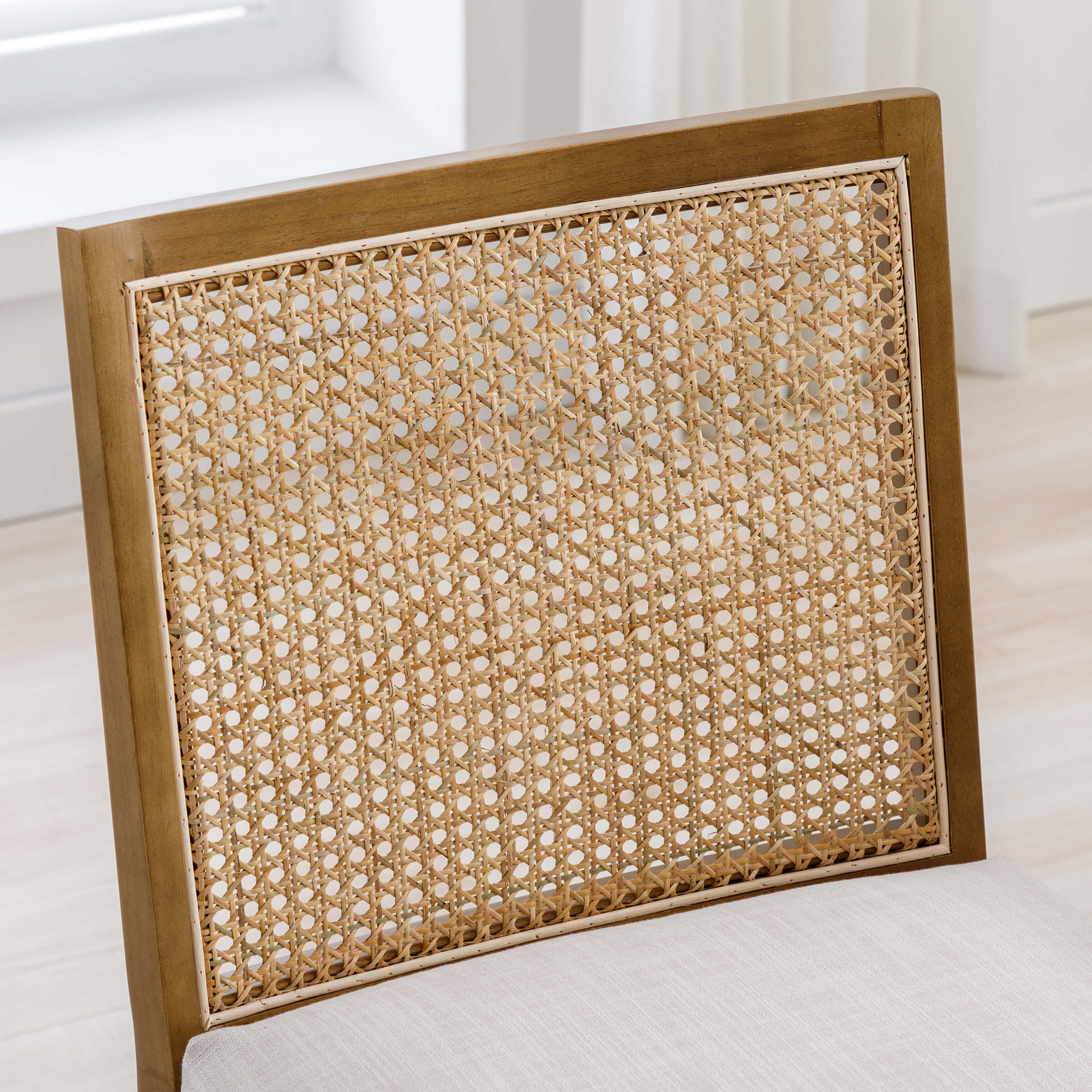 Square Rattan Back Linen Beige Dining Chairs Set of 2 - 1932DC - Image 20