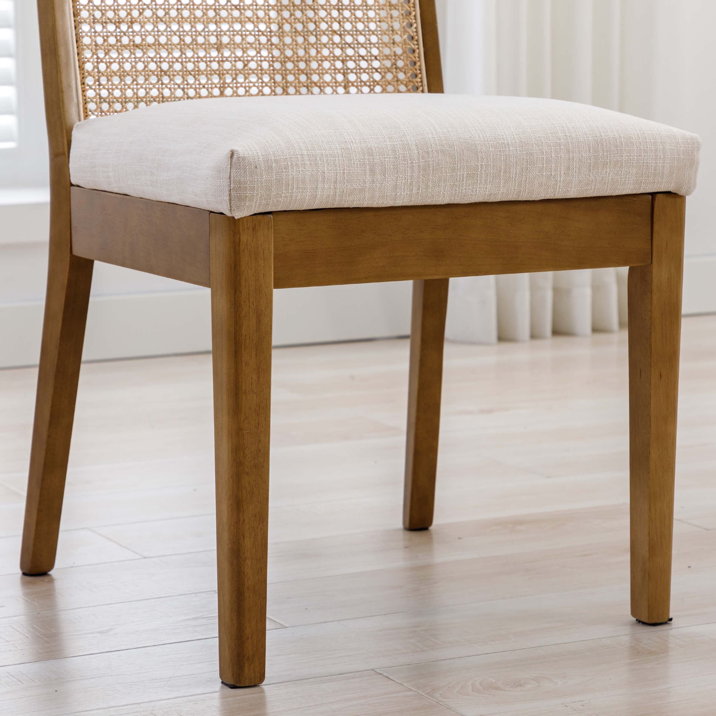 Square Rattan Back Linen Beige Dining Chairs Set of 2 - 1932DC - Image 21