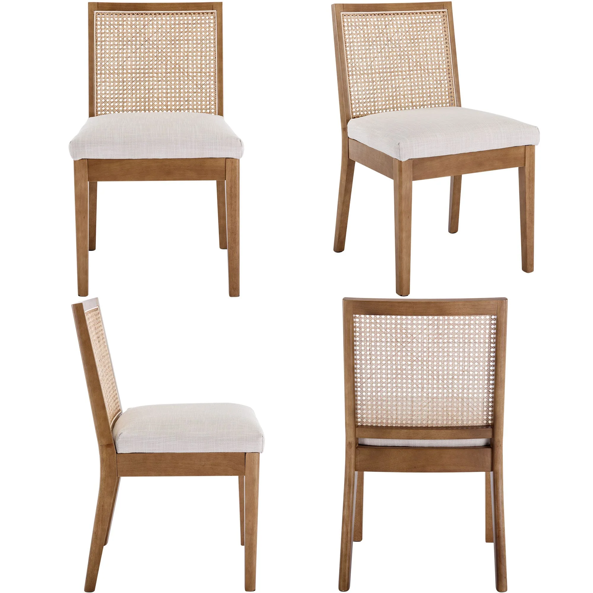 Square Rattan Back Linen Beige Dining Chairs Set of 2 - 1932DC - Image 22