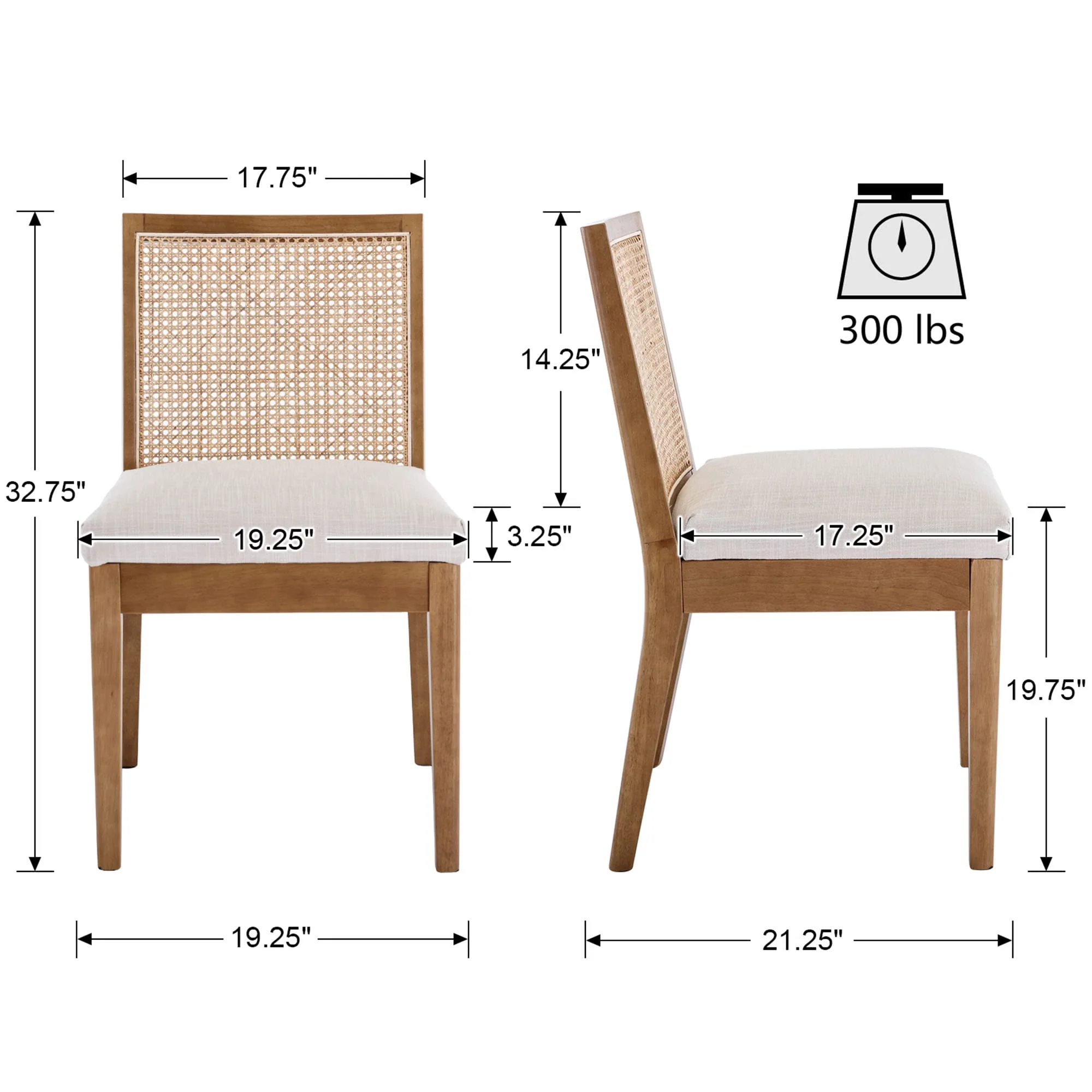 Square Rattan Back Linen Beige Dining Chairs Set of 2 - 1932DC - Image 23