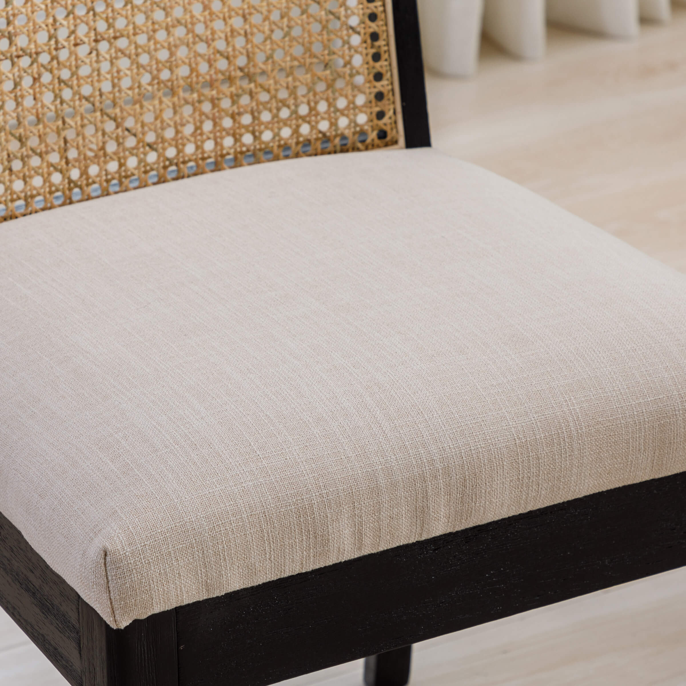 Square Rattan Back Linen Beige Dining Chairs Set of 2 - 1932DC - Image 6
