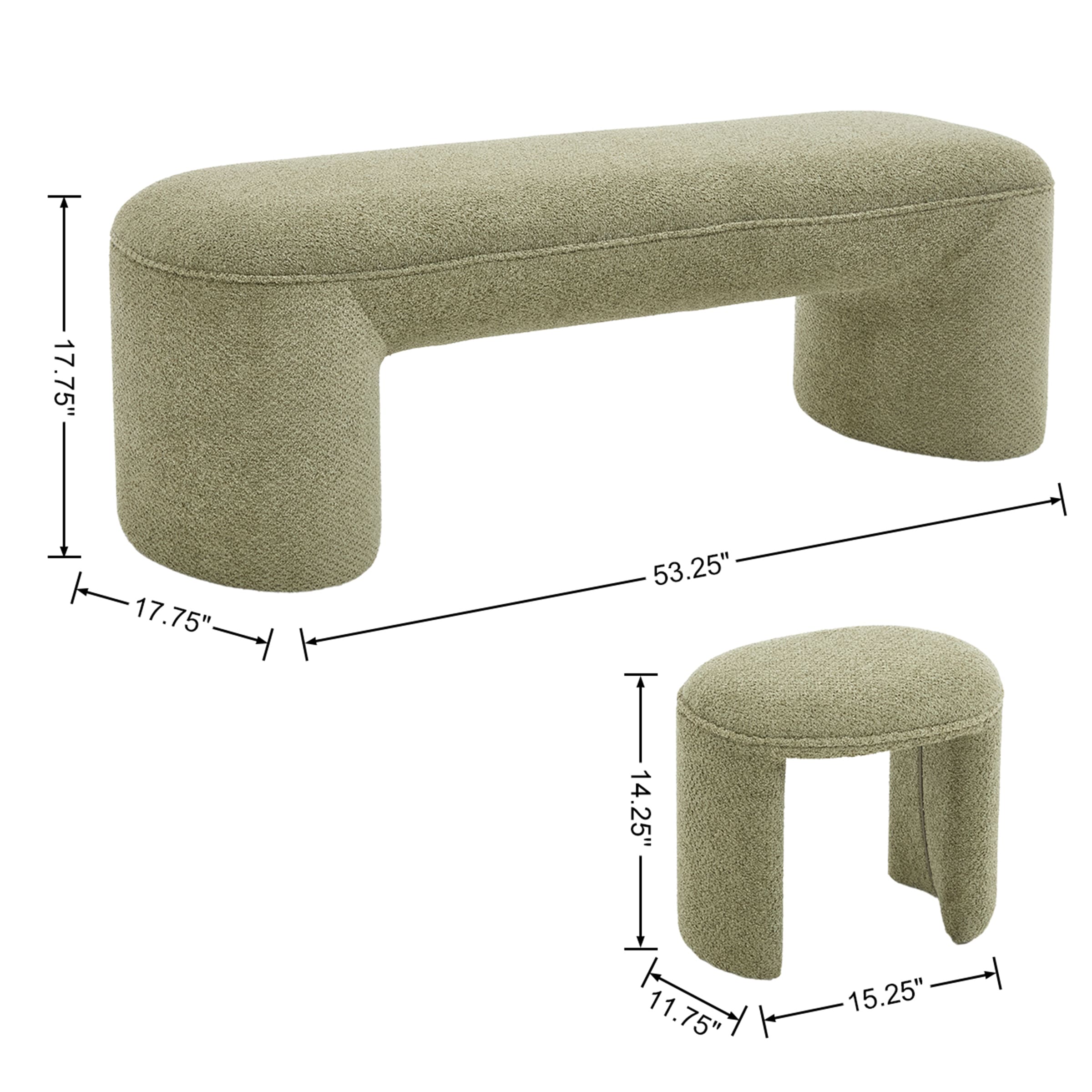 53"W Bedroom Bench with 2 Small Stools - 2653BH - Image 10