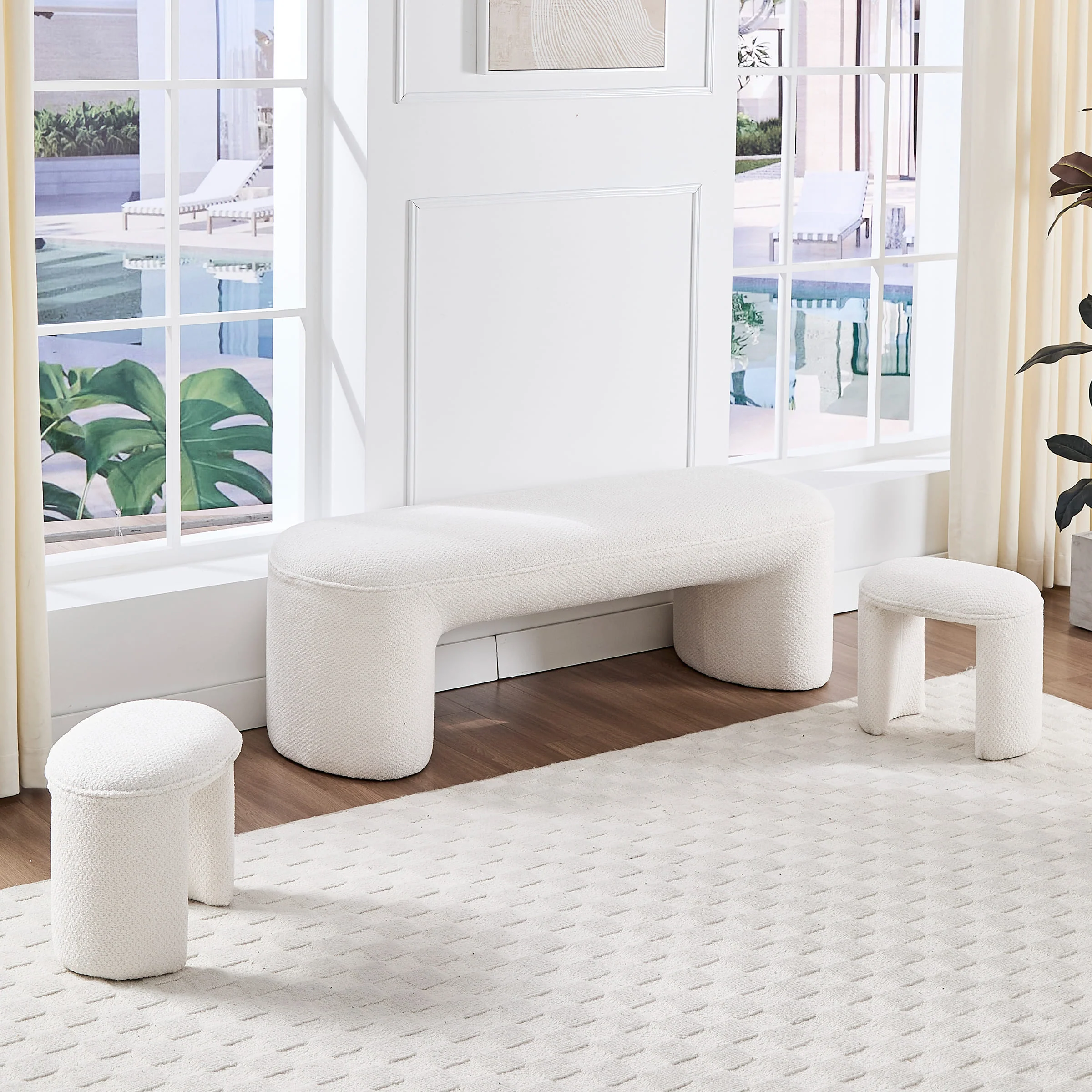 53"W Bedroom Bench with 2 Small Stools - 2653BH - Image 13