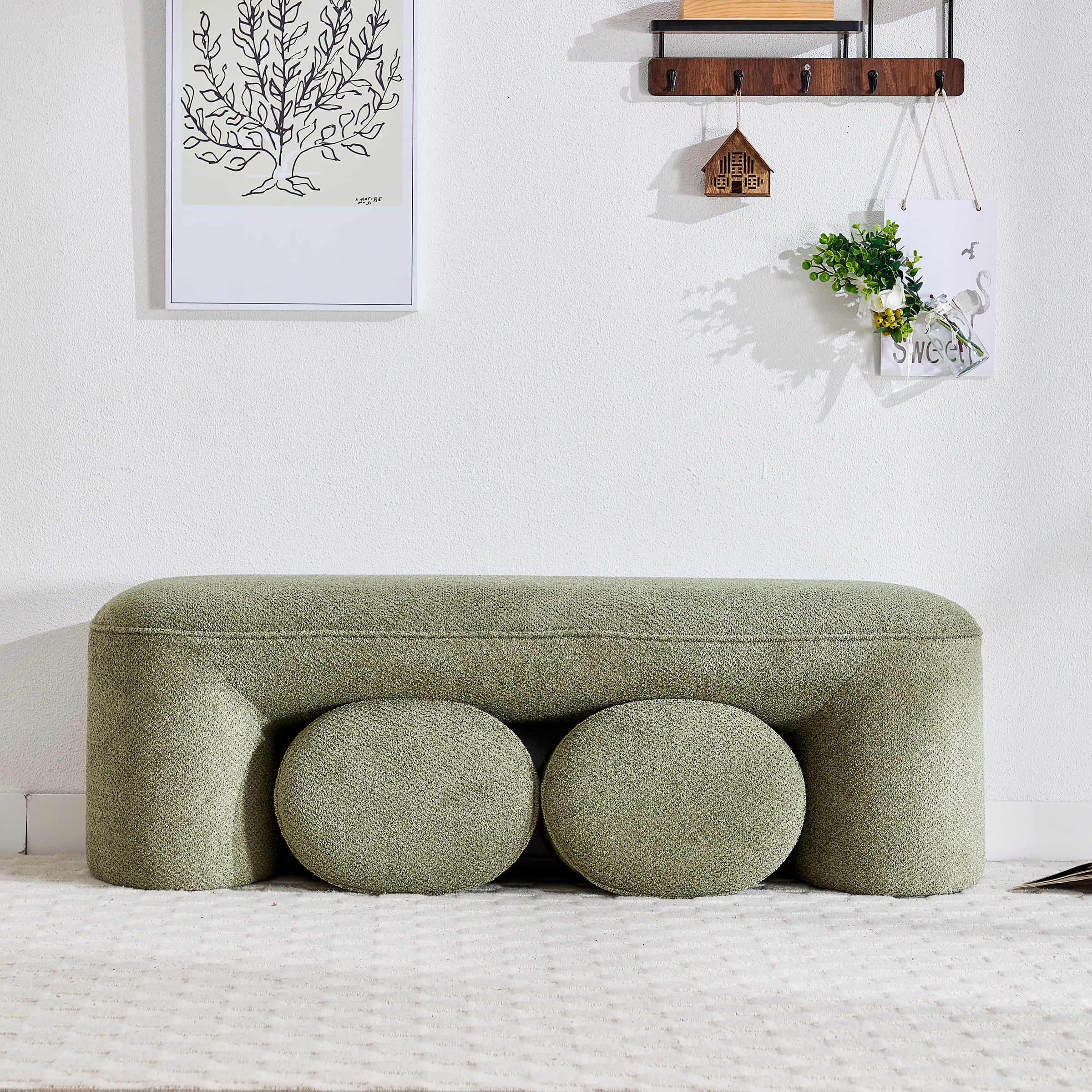 53"W Bedroom Bench with 2 Small Stools - 2653BH - Image 2