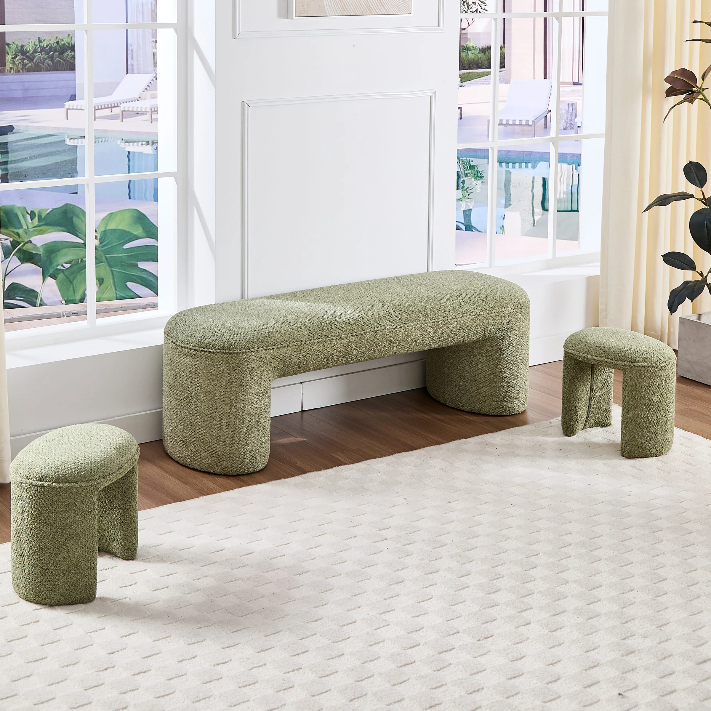 53"W Bedroom Bench with 2 Small Stools - 2653BH - Image 3