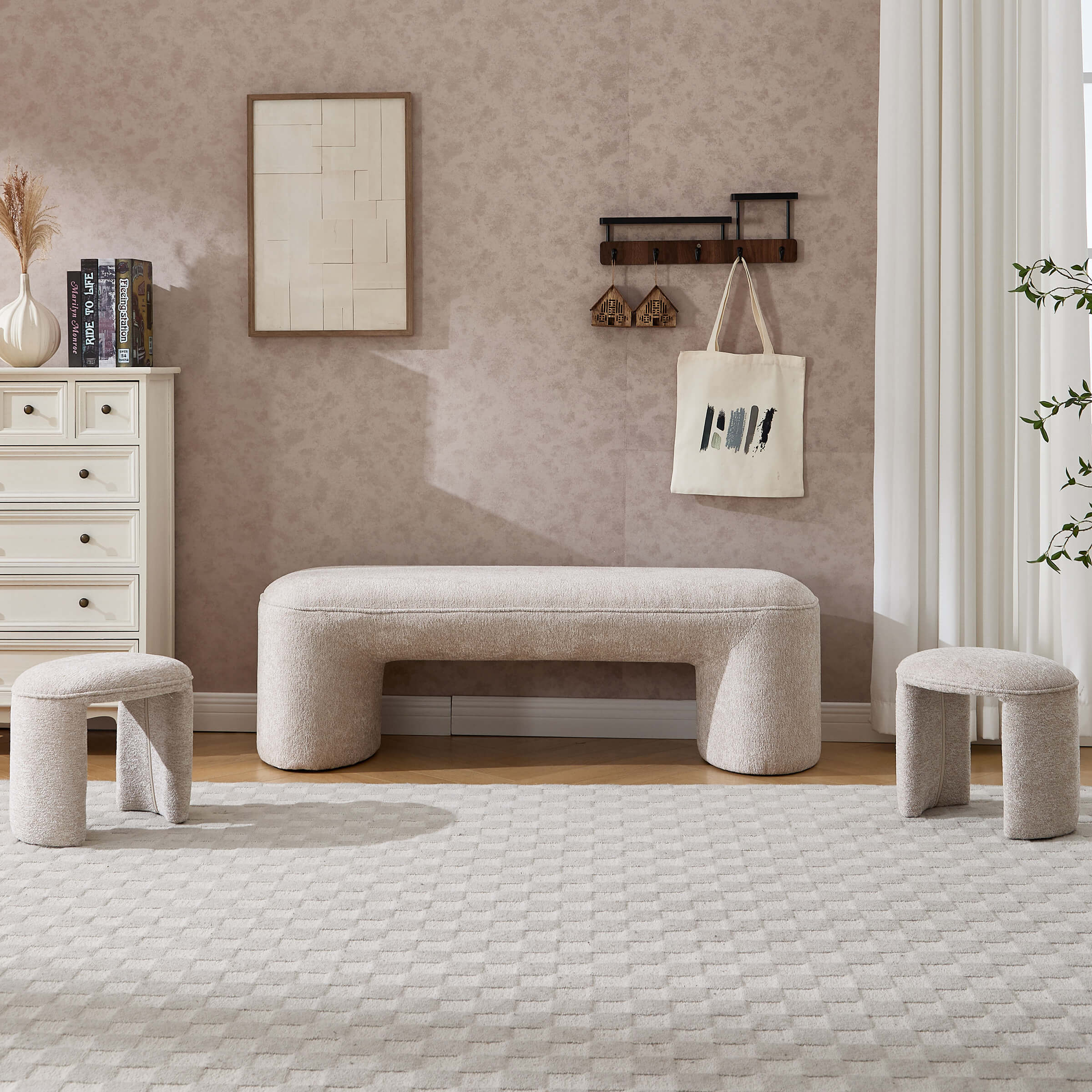 53"W Bedroom Bench with 2 Small Stools - 2653BH - Image 35