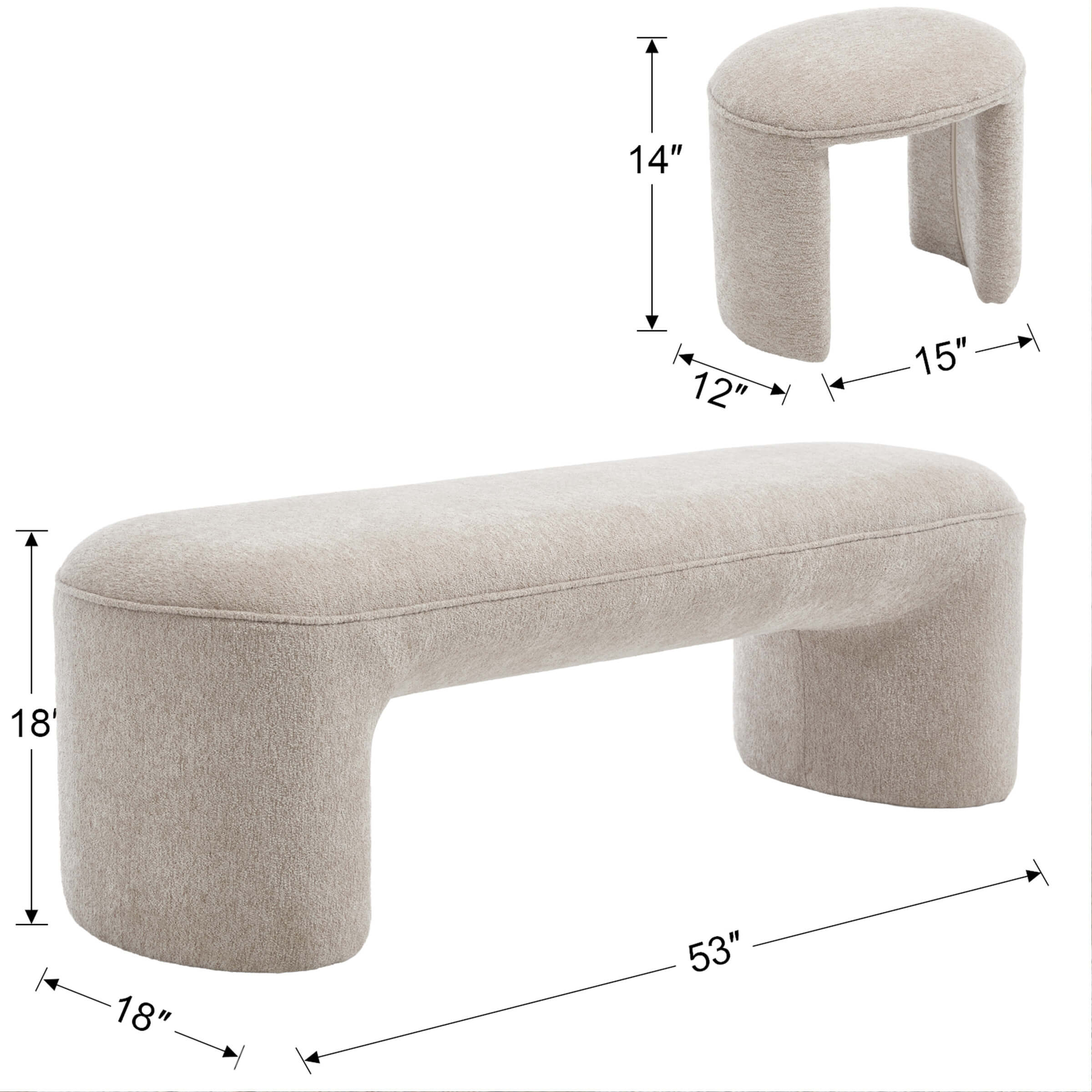 53"W Bedroom Bench with 2 Small Stools - 2653BH - Image 38