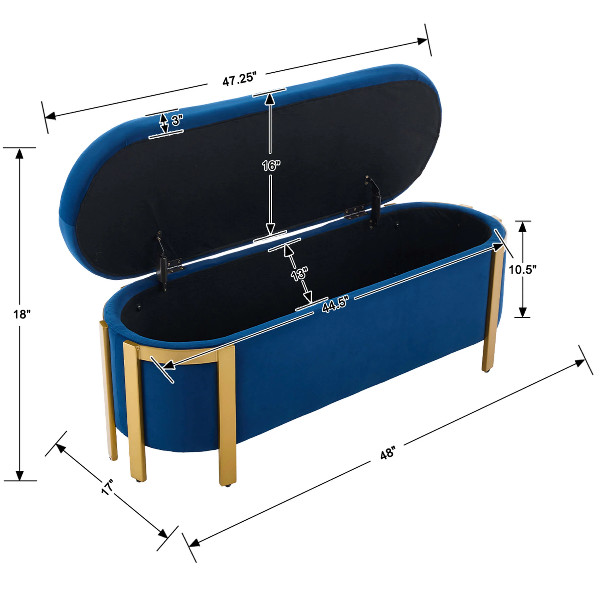 48”W Storage Bench Ottoman End of Bed - 5001BH - Image 9
