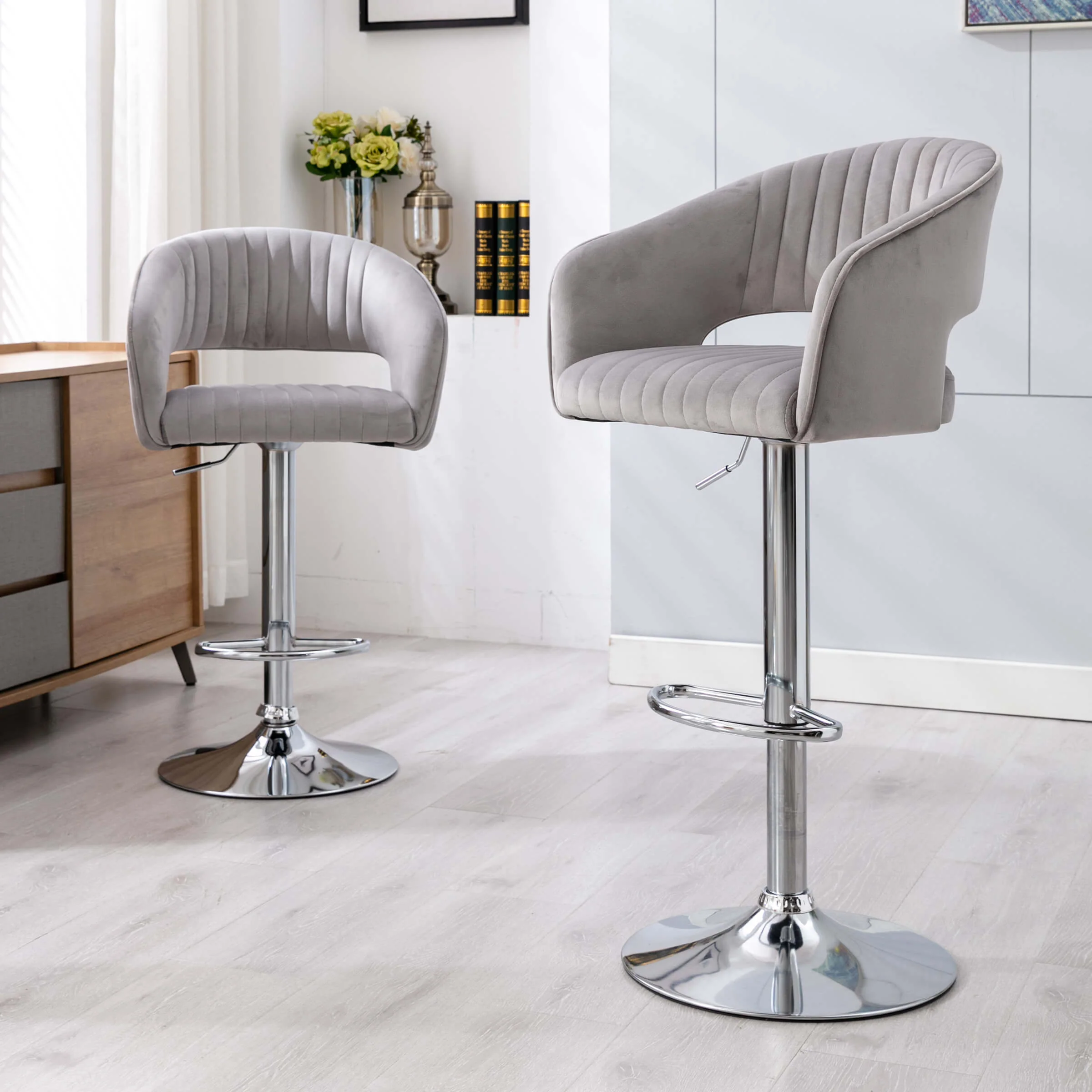 Adjustable Hollow Back Swivel Bar Stools Set of 2 - 6014AB - Image 2
