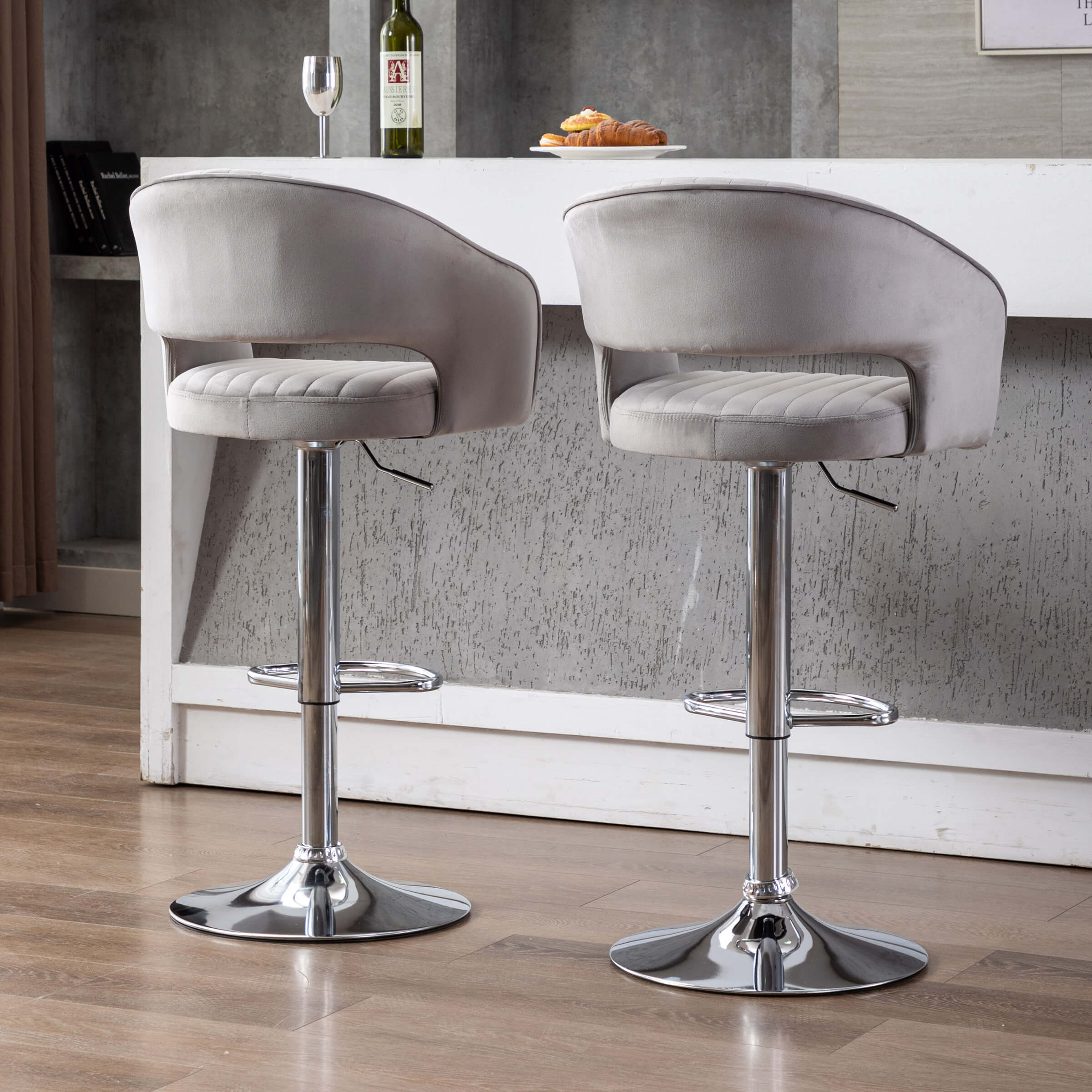 Adjustable Hollow Back Swivel Bar Stools Set of 2 - 6014AB - Image 3
