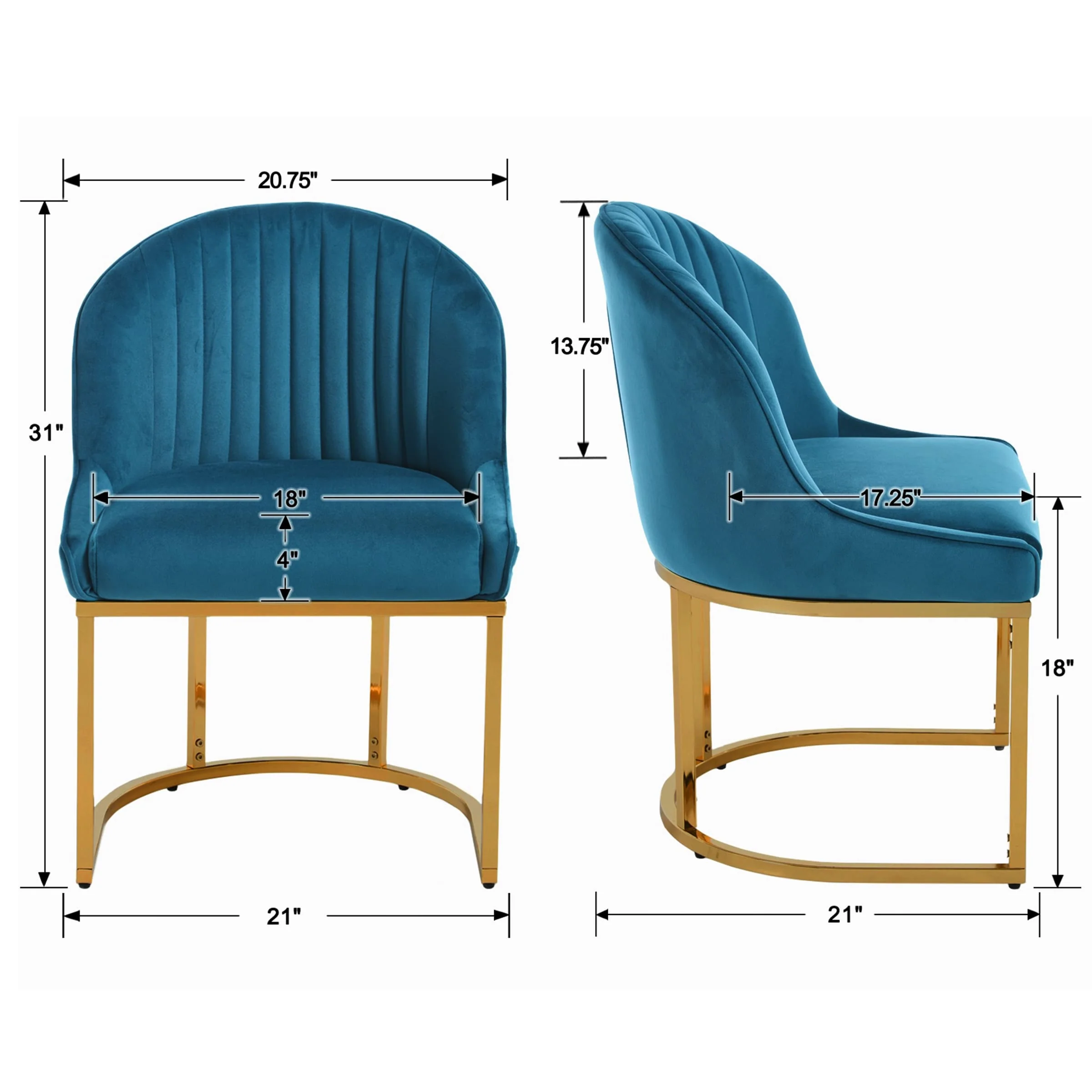 Armless Gold Legs Dinning Chairs Set of 2- 9067DC - Image 12