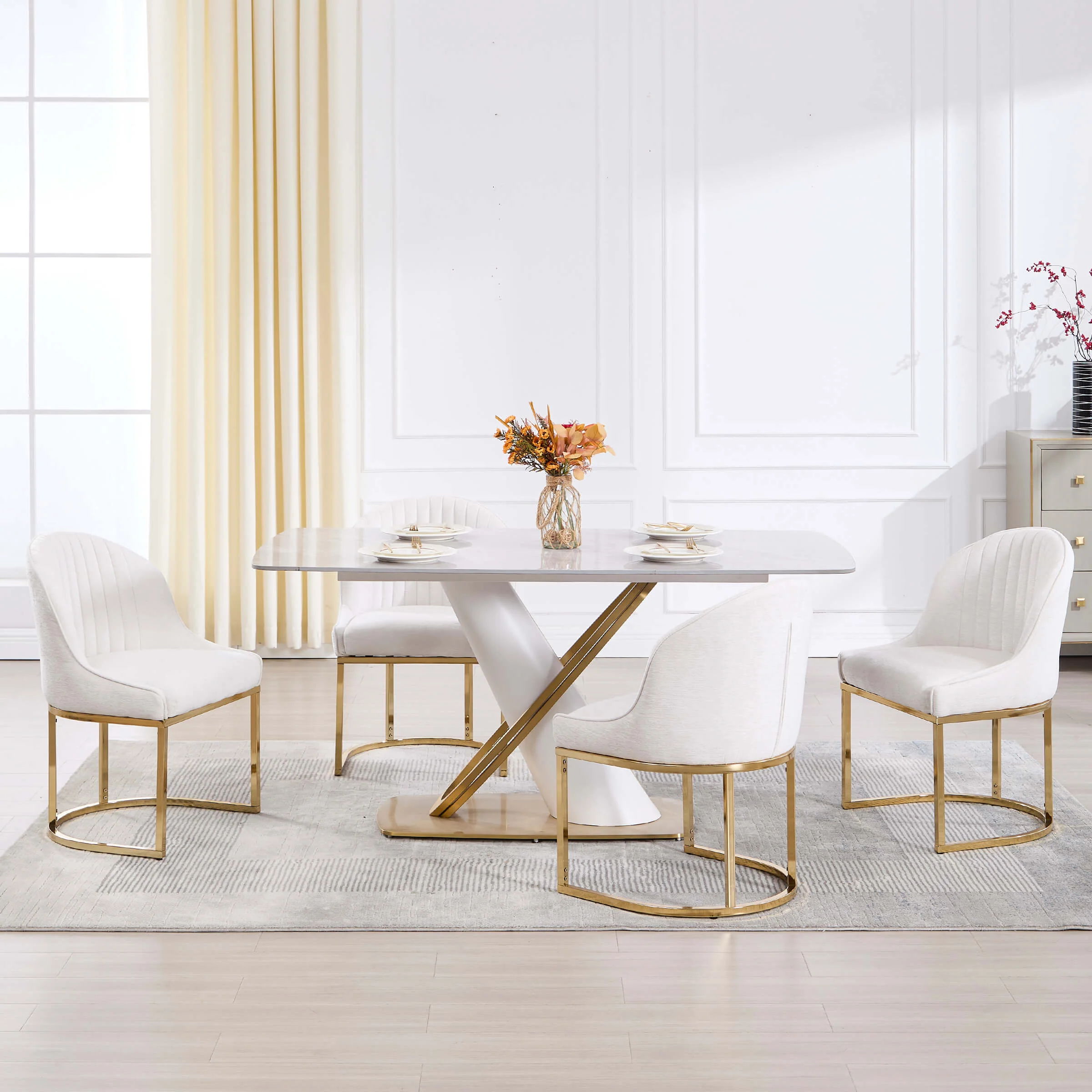 Armless Gold Legs Dinning Chairs Set of 2- 9067DC - Image 16