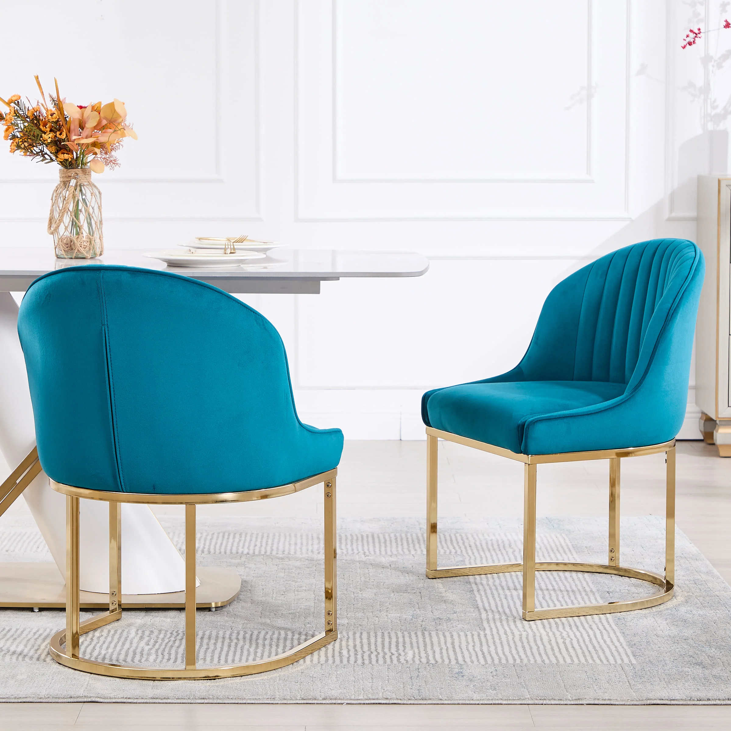 Armless Gold Legs Dinning Chairs Set of 2- 9067DC - Image 2