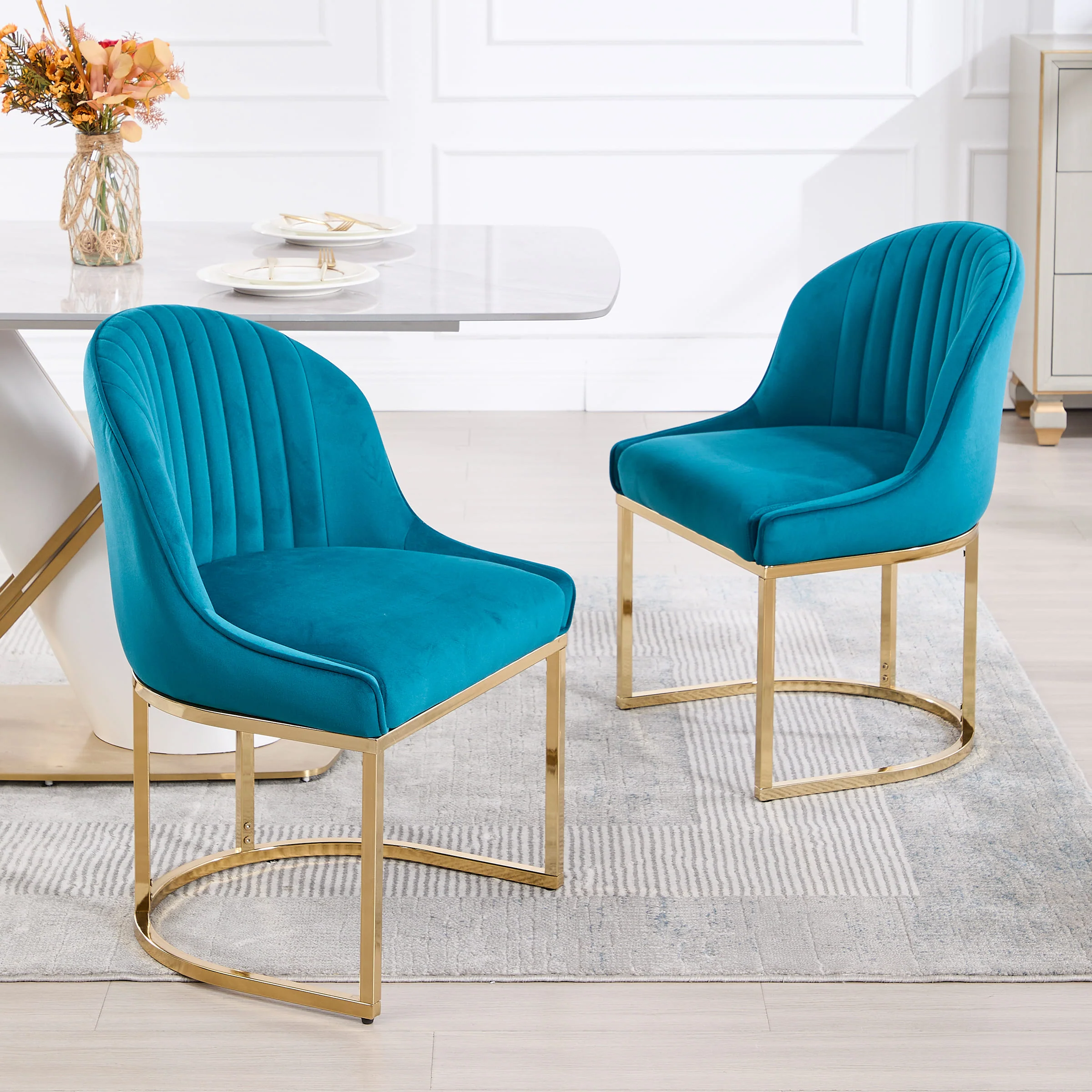 Armless Gold Legs Dinning Chairs Set of 2- 9067DC - Image 3