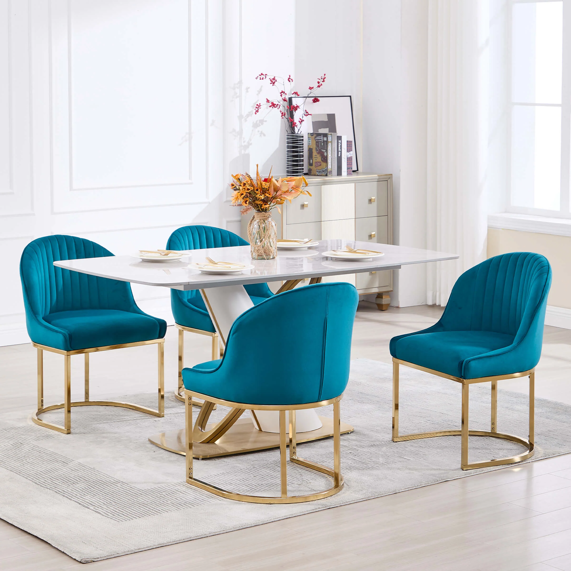 Armless Gold Legs Dinning Chairs Set of 2- 9067DC - Image 5