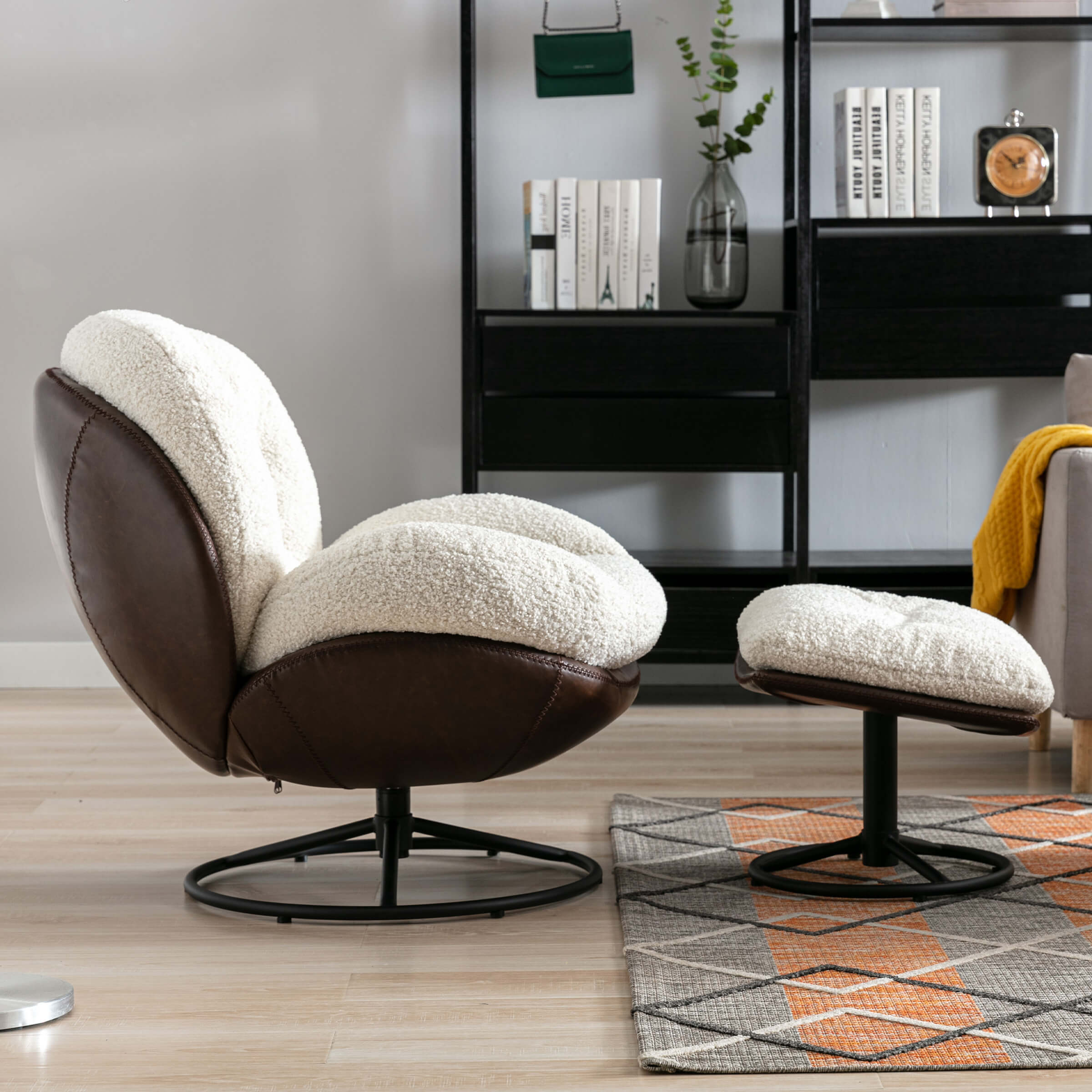 Swivel Sherpa Accent Chair with Ottoman - 18841AO - Image 2