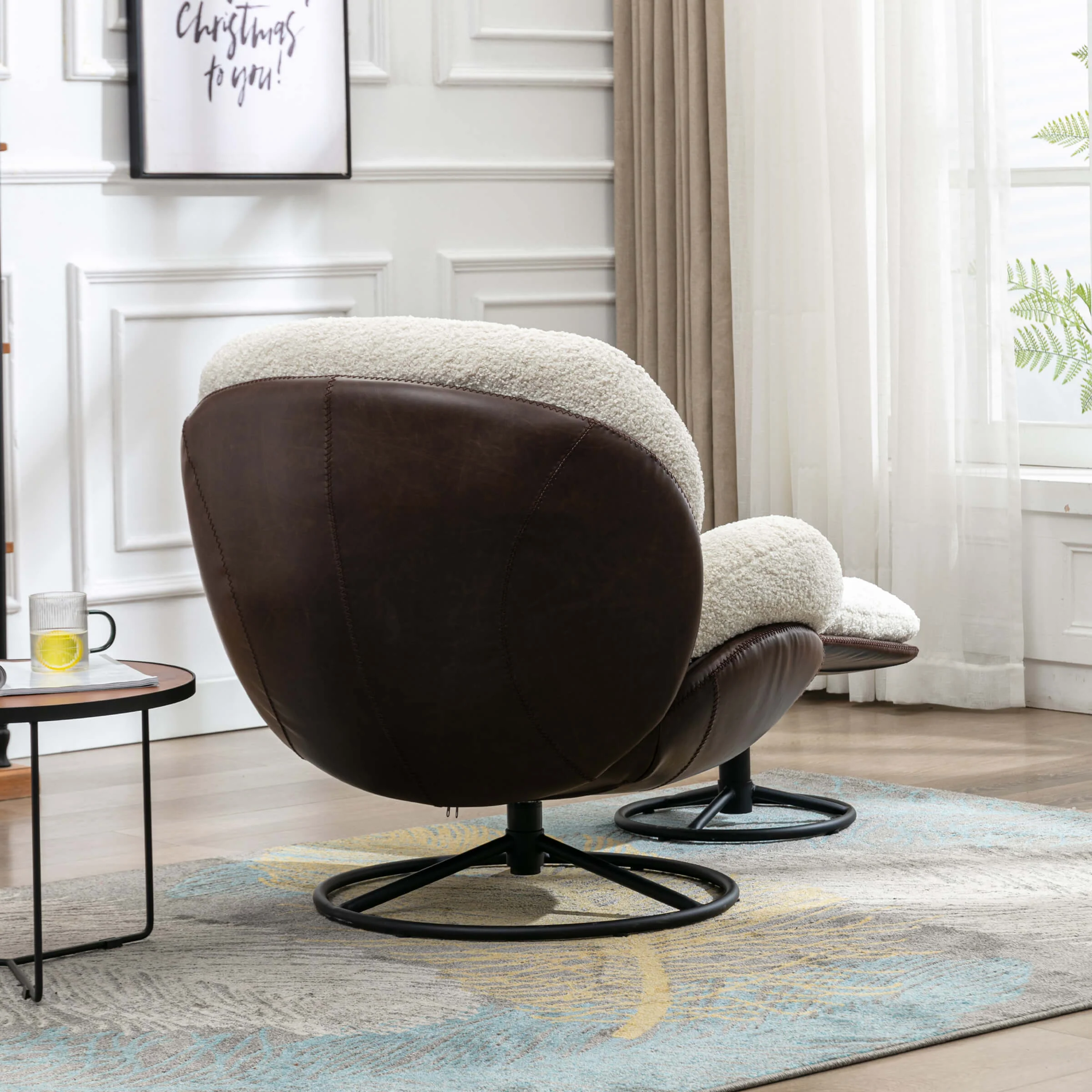Swivel Sherpa Accent Chair with Ottoman - 18841AO - Image 3
